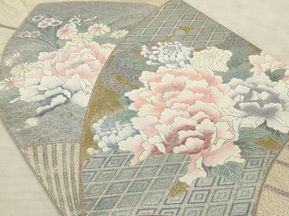 平和屋着物◎太鼓柄袋帯 扇面花文 金銀彩 正絹 逸品 AAAR1905sx