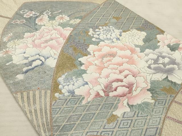 平和屋着物◎太鼓柄袋帯 扇面花文 金銀彩 正絹 逸品 AAAR1905sx