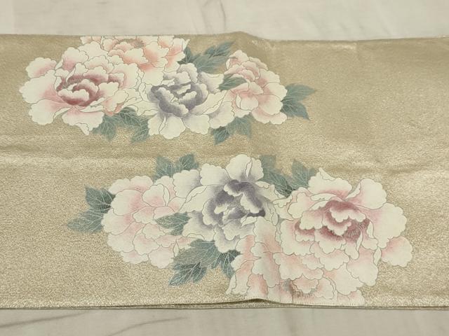 平和屋着物◎太鼓柄袋帯 扇面花文 金銀彩 正絹 逸品 AAAR1905sx