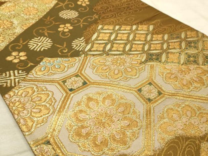 平和屋着物◎六通柄袋帯　松皮菱吉祥花文　金糸　正絹　逸品　AAAR1972sx