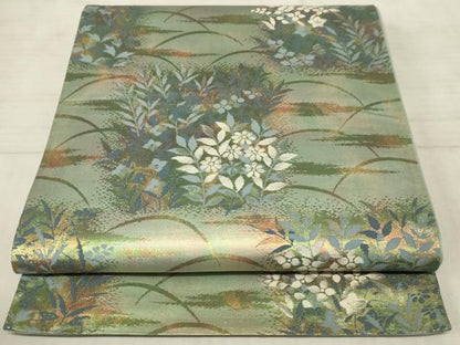 平和屋着物◎六通柄袋帯 草花文 引箔 正絹 逸品 AAAR1987sx