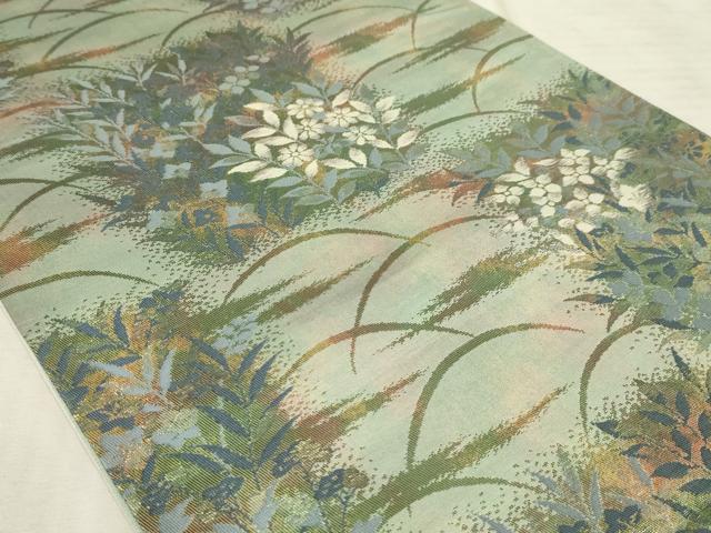 平和屋着物◎六通柄袋帯 草花文 引箔 正絹 逸品 AAAR1987sx