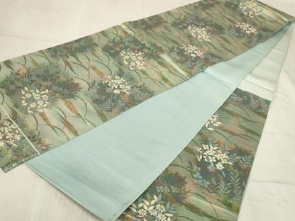 平和屋着物◎六通柄袋帯 草花文 引箔 正絹 逸品 AAAR1987sx