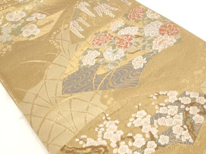 平和屋着物◎六通柄袋帯 唐織 地紙吉祥花文 金糸 正絹 逸品 AAAR2679st