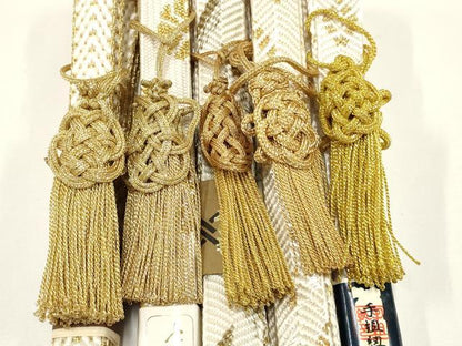 平和屋着物●和装小物　上質な帯締め5本セット　礼装用　高麗組 綾出し　笹浪組　唐組　亀房付き　長尺　逸品　全て未使用　AAAR3052ay