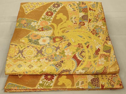 平和屋着物◎佐賀錦 六通柄袋帯 束ね熨斗花文 金糸 正絹 逸品 AAAR4609ou