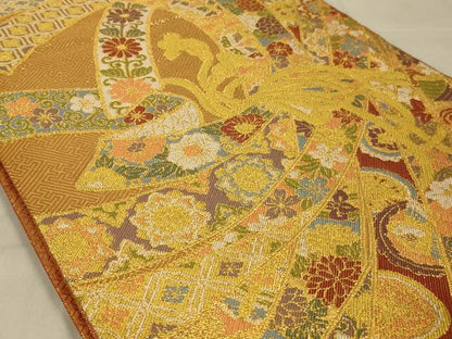 平和屋着物◎佐賀錦 六通柄袋帯 束ね熨斗花文 金糸 正絹 逸品 AAAR4609ou