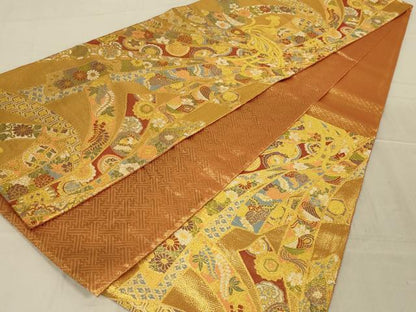 平和屋着物◎佐賀錦 六通柄袋帯 束ね熨斗花文 金糸 正絹 逸品 AAAR4609ou