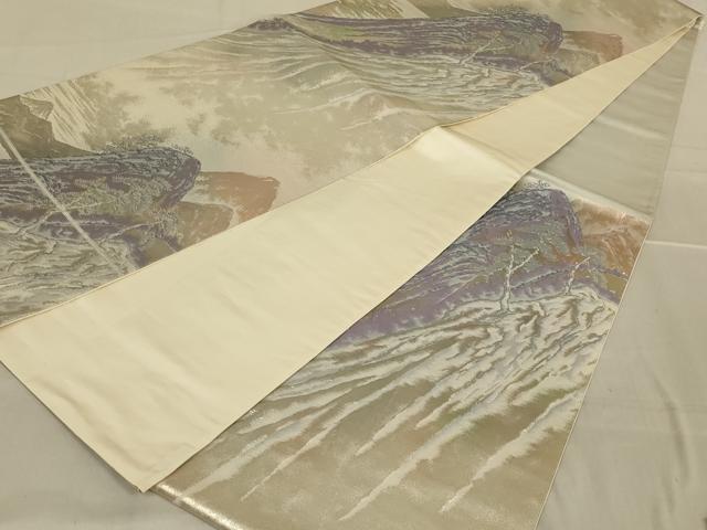 平和屋着物◎六通柄袋帯 東海道五十三次 箱根 銀糸 正絹 逸品 AAAR4615ou