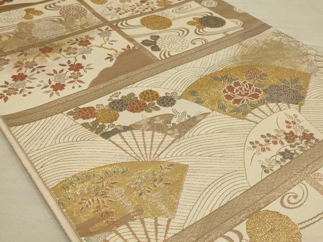 平和屋着物◎六通柄袋帯　扇面草花文　金銀糸　正絹　逸品　AAAR4631ou