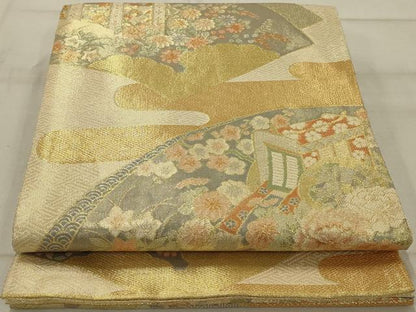平和屋着物◎宝珠本佐賀錦 六通柄袋帯 九百錦 地紙草花文 金糸 正絹 逸品 AAAR4657ou