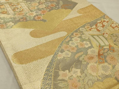 平和屋着物◎宝珠本佐賀錦 六通柄袋帯 九百錦 地紙草花文 金糸 正絹 逸品 AAAR4657ou