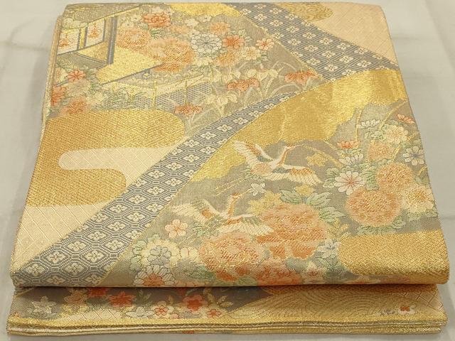 平和屋着物◎佐賀錦 六通柄袋帯 花鳥文 金糸 正絹 逸品 AAAR4658ou