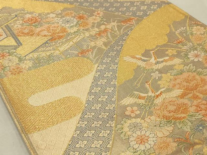 平和屋着物◎佐賀錦 六通柄袋帯 花鳥文 金糸 正絹 逸品 AAAR4658ou