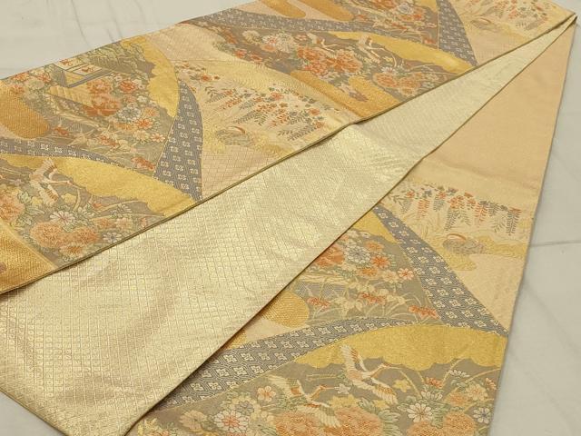 平和屋着物◎佐賀錦 六通柄袋帯 花鳥文 金糸 正絹 逸品 AAAR4658ou