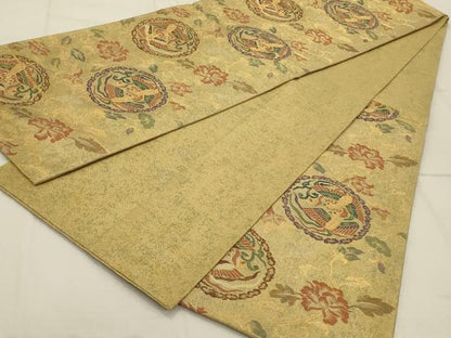 平和屋着物◎六通柄袋帯 花鳥丸文 金糸 正絹 逸品 AAAR4660ou