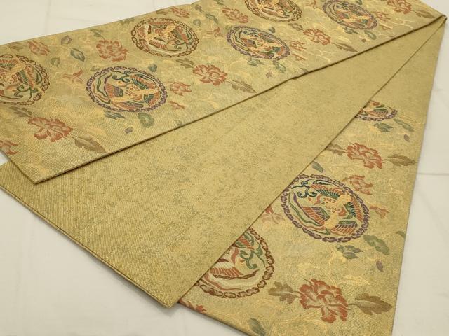平和屋着物◎六通柄袋帯 花鳥丸文 金糸 正絹 逸品 AAAR4660ou