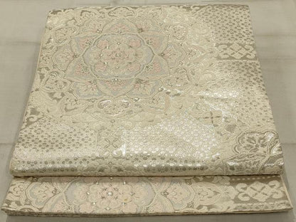 平和屋着物◎六通柄袋帯 唐織 正倉院花文 銀糸 正絹 逸品 AAAR4676ou