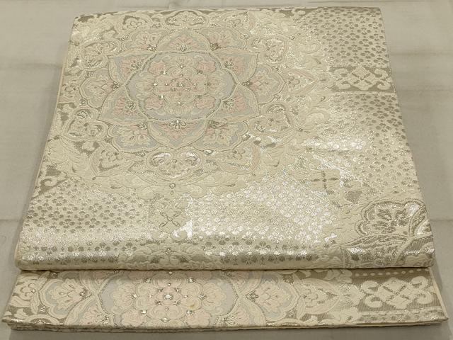 平和屋着物◎六通柄袋帯 唐織 正倉院花文 銀糸 正絹 逸品 AAAR4676ou