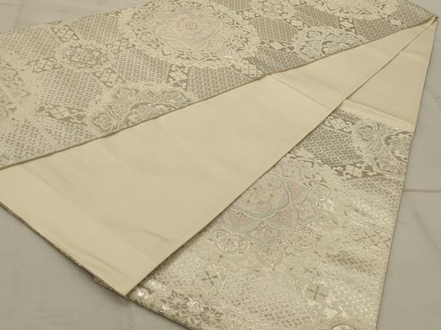 平和屋着物◎六通柄袋帯 唐織 正倉院花文 銀糸 正絹 逸品 AAAR4676ou