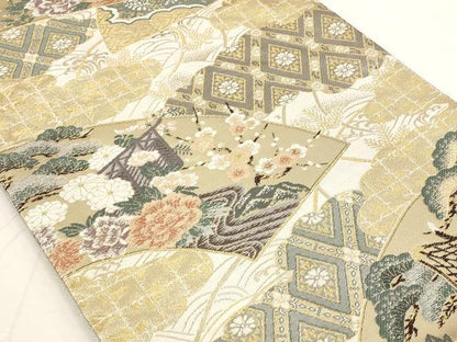 平和屋着物◎六通柄袋帯 地紙御所車花文 金銀糸 正絹 逸品 AAAR5053st