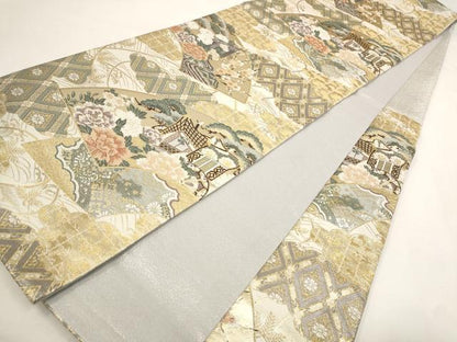 平和屋着物◎六通柄袋帯 地紙御所車花文 金銀糸 正絹 逸品 AAAR5053st
