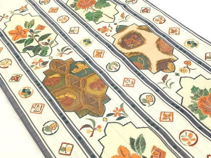 平和屋着物◎六通太鼓柄袋帯　花間道　正絹　逸品　AAAR5073st
