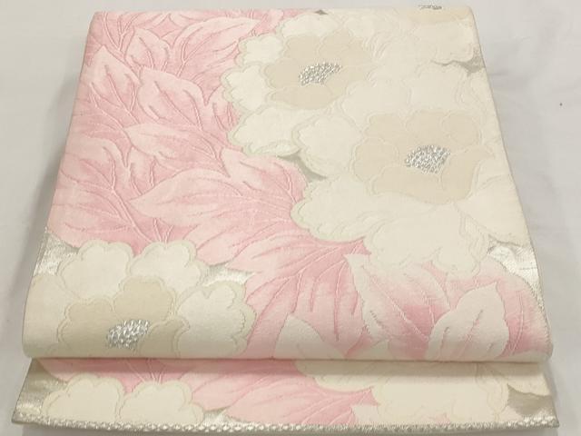 平和屋着物◎六通柄袋帯　唐織　草花文　銀糸　正絹　逸品　AAAR5080st