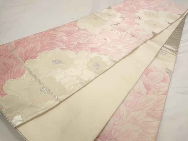 平和屋着物◎六通柄袋帯　唐織　草花文　銀糸　正絹　逸品　AAAR5080st