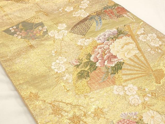 平和屋着物◎六通柄袋帯　扇面花文　金糸　正絹　逸品　AAAR5099st