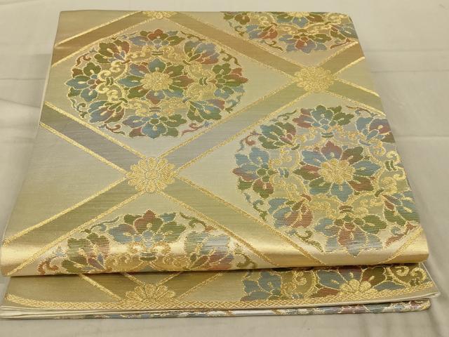 平和屋着物◎六通柄袋帯　天井花文　金糸　正絹　逸品　AAAR6148ou