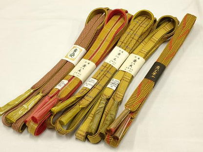 平和屋着物●和装小物 上質な帯締め5本セット 希少 山下八百子 本場黄八丈 市松綾織 逸品 全て未使用 AAAR6770ay