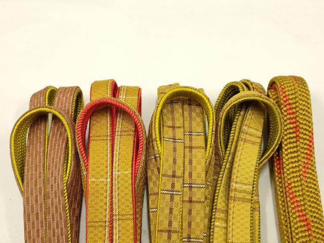 平和屋着物●和装小物 上質な帯締め5本セット 希少 山下八百子 本場黄八丈 市松綾織 逸品 全て未使用 AAAR6770ay