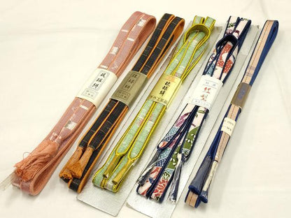 平和屋着物●和装小物　上質な帯締め5本セット　本場琉球絣　紅型　逸品　全て未使用　AAAR6772ay