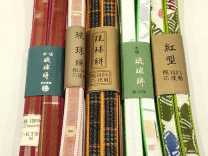 平和屋着物●和装小物 上質な帯締め5本セット 本場琉球絣 紅型 逸品 全て未使用 AAAR6773ay