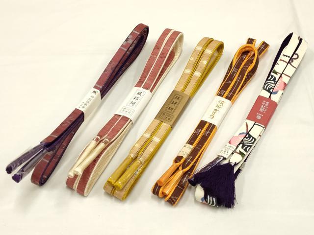 平和屋着物●和装小物　上質な帯締め5本セット　本場琉球絣　紅型　逸品　全て未使用　AAAR6774ay