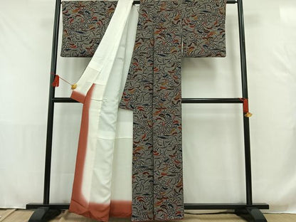 平和屋着物■上質な小紋　型染め　つくし　土筆　正絹　逸品　AAAR6868jh