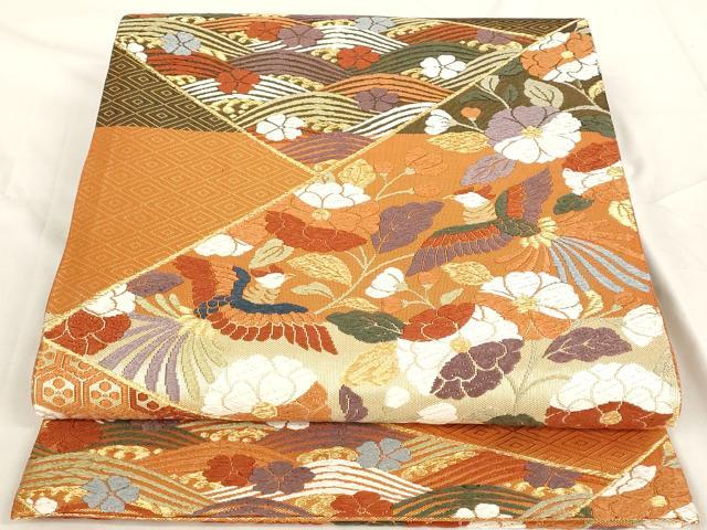 平和屋着物◎佐賀錦 六通柄袋帯 唐織 芳趣錦鳥花文 金糸 正絹 逸品 AAAR6974st