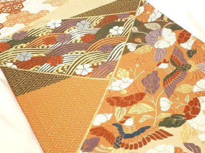 平和屋着物◎佐賀錦 六通柄袋帯 唐織 芳趣錦鳥花文 金糸 正絹 逸品 AAAR6974st