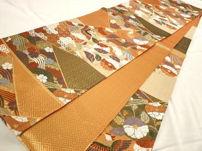 平和屋着物◎佐賀錦 六通柄袋帯 唐織 芳趣錦鳥花文 金糸 正絹 逸品 AAAR6974st