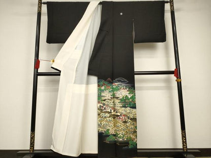 平和屋着物■豪華黒留袖　人物風景文　暈し染め　金銀彩　正絹　逸品　AAAR7342br