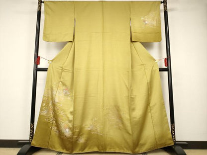平和屋着物■訪問着　刺繍　流水籬草花文　暈し染め　金銀彩　正絹　逸品　AAAR7345br