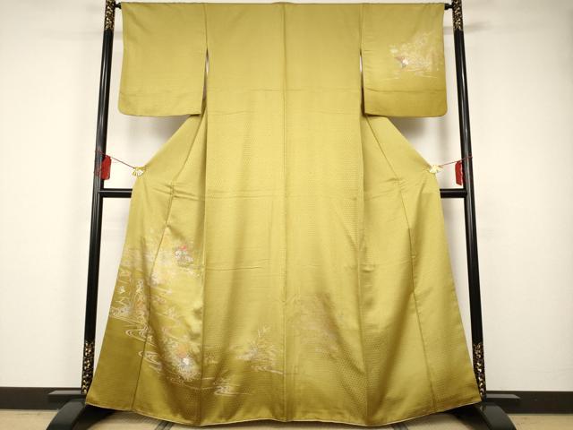 平和屋着物■訪問着　刺繍　流水籬草花文　暈し染め　金銀彩　正絹　逸品　AAAR7345br