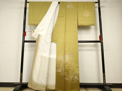 平和屋着物■訪問着　刺繍　流水籬草花文　暈し染め　金銀彩　正絹　逸品　AAAR7345br