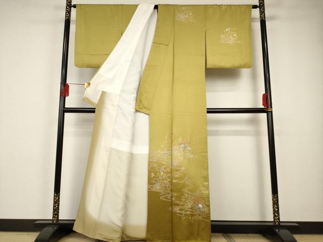 平和屋着物■訪問着　刺繍　流水籬草花文　暈し染め　金銀彩　正絹　逸品　AAAR7345br