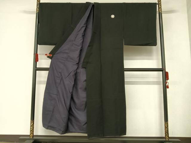 平和屋着物●男性　黒紋付　羽織セット　正絹　逸品　AAAQ0673np