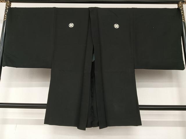 平和屋着物●男性　黒紋付　羽織セット　正絹　逸品　AAAQ0673np