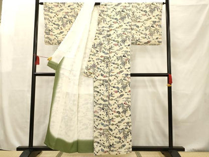 平和屋着物■上質な小紋　型染め　流水花文　正絹　逸品　AAAR7549fy