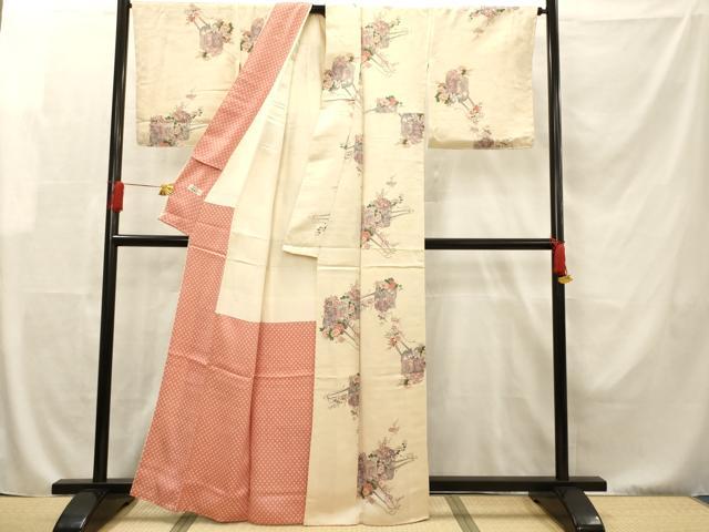 平和屋着物■上質な小紋　御所車花文　金彩　金通し地　やまと誂製　正絹　逸品　未使用　AAAR7551fy