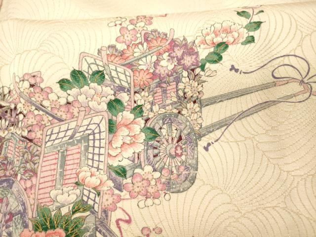 平和屋着物■上質な小紋　御所車花文　金彩　金通し地　やまと誂製　正絹　逸品　未使用　AAAR7551fy